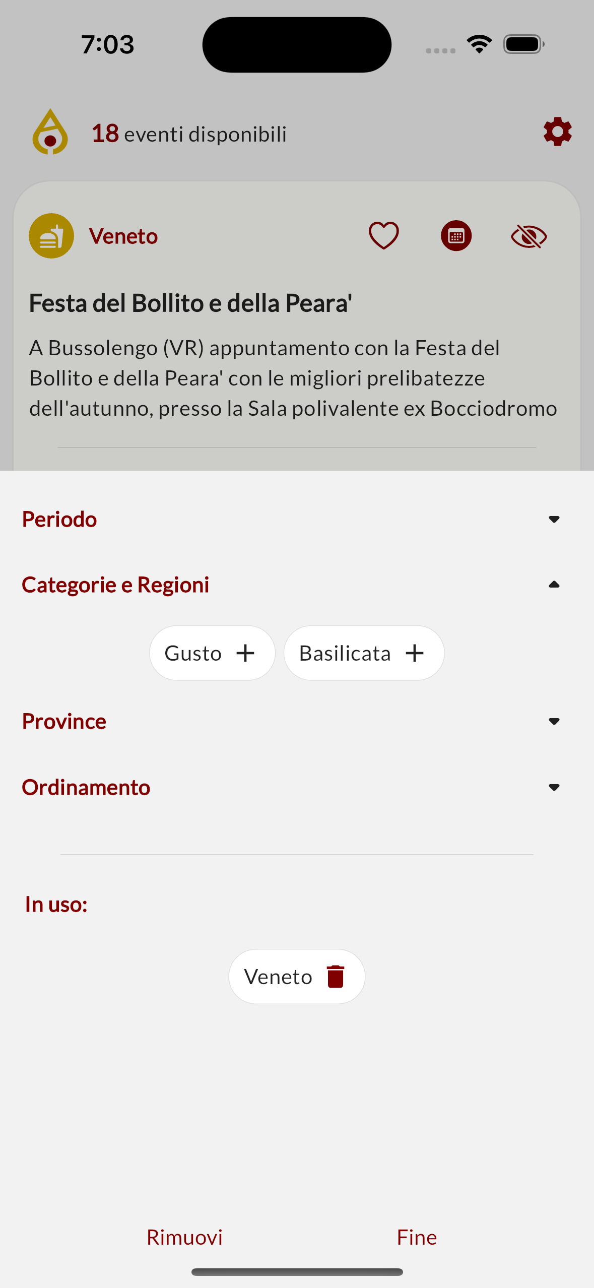 Filtra gli eventi