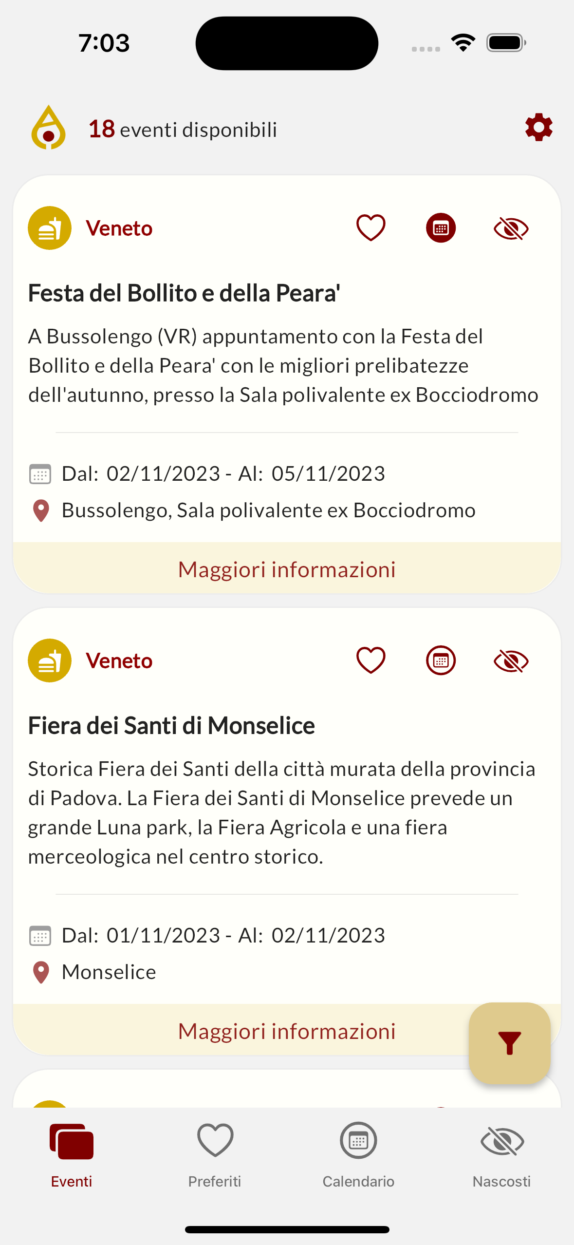 lista eventi