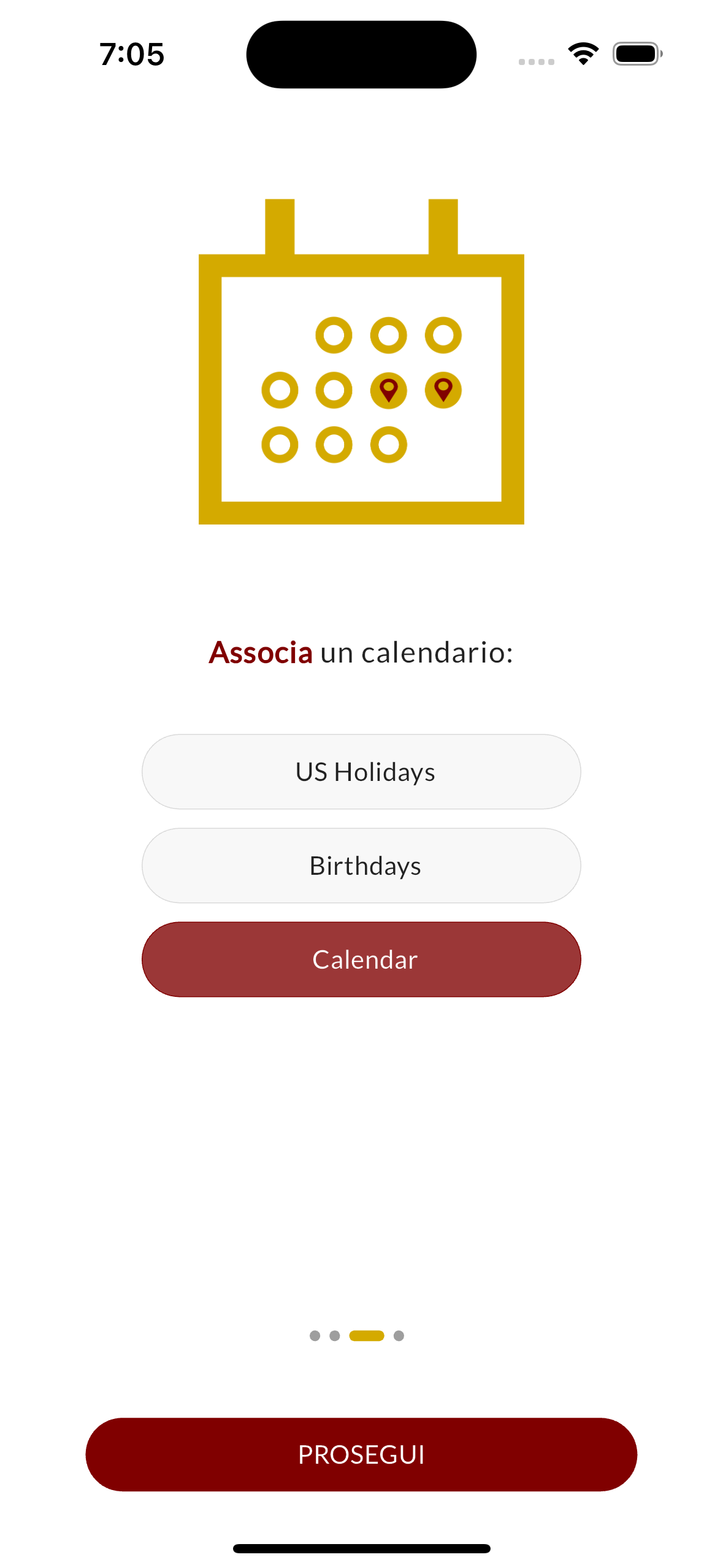 Configurazione calendario